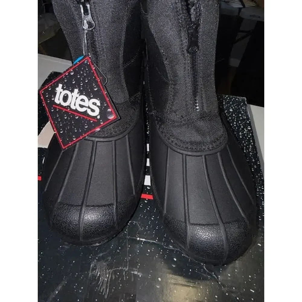 Totes Cassel Mens 12 Black Waterproof Insulated Winter Snow Boots Front Zip